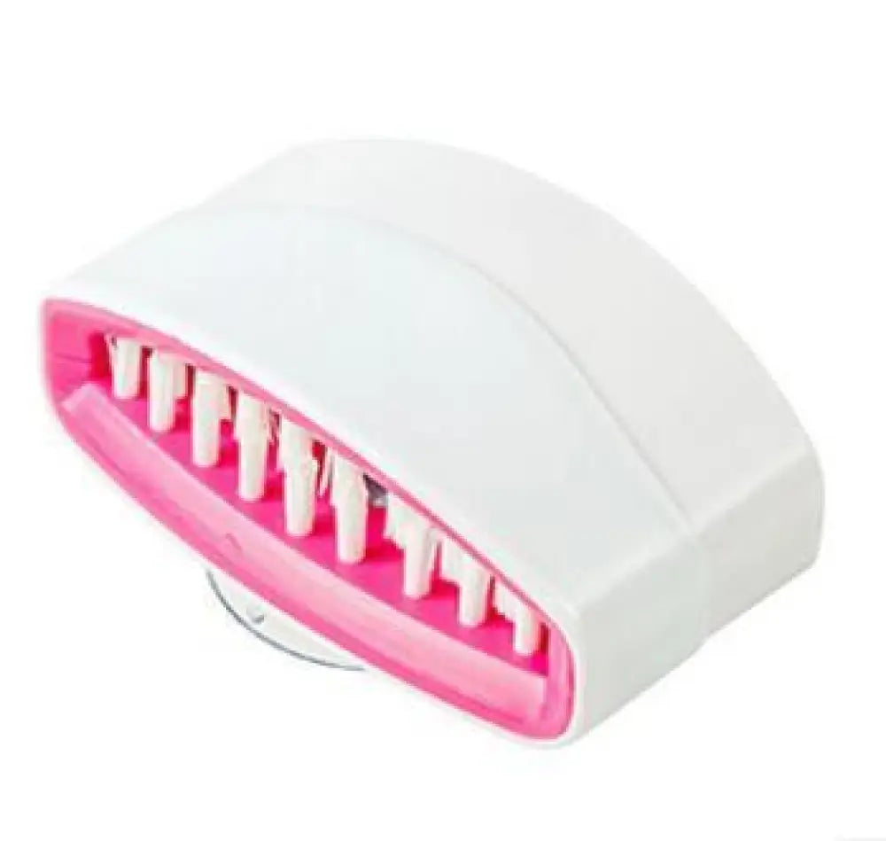 Pink and white plastic nail file with curved ergonomic design and angled bristles for nail shaping in multiuse kitchen brush