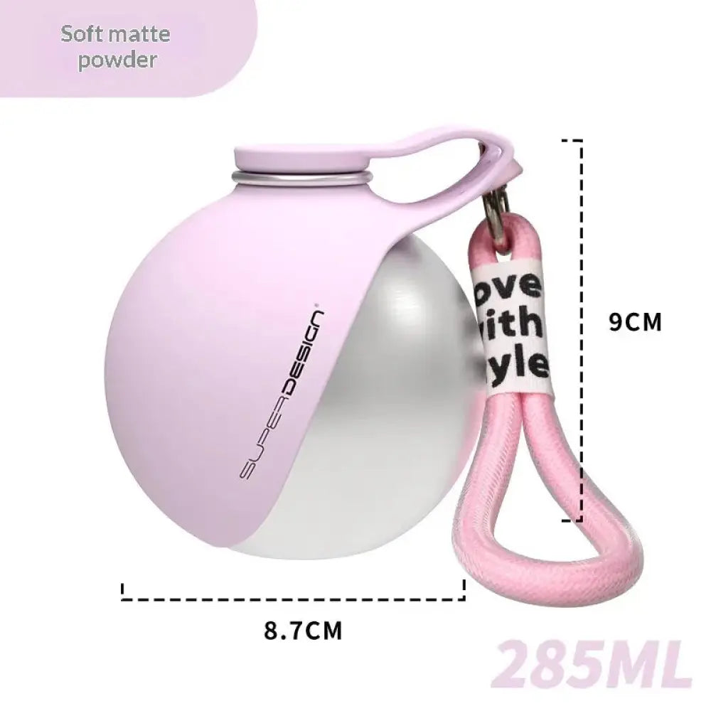 Soft matte pink and silver stainless steel portable dog water bottle with matching strap reading love with style