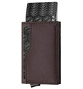 Brown leather rfid blocking patterned slim wallet with sleek minimalist design and magnetic closure