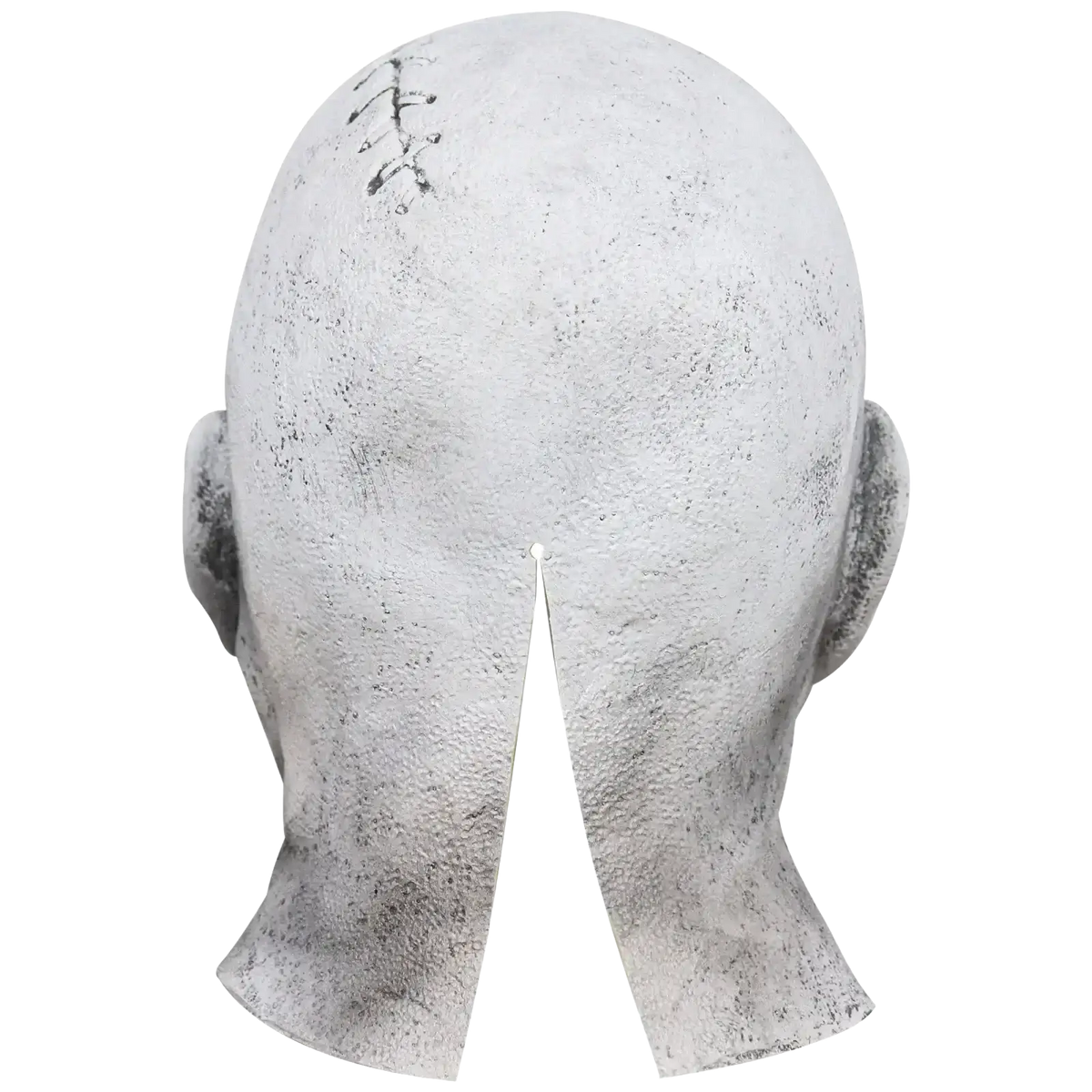 Creepy zombie latex halloween mask featuring a weathered white skull design with stitched details and matte finish