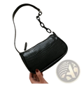 Black croc embossed chain shoulder bag for women with textured leather and a chain strap for elegant wear