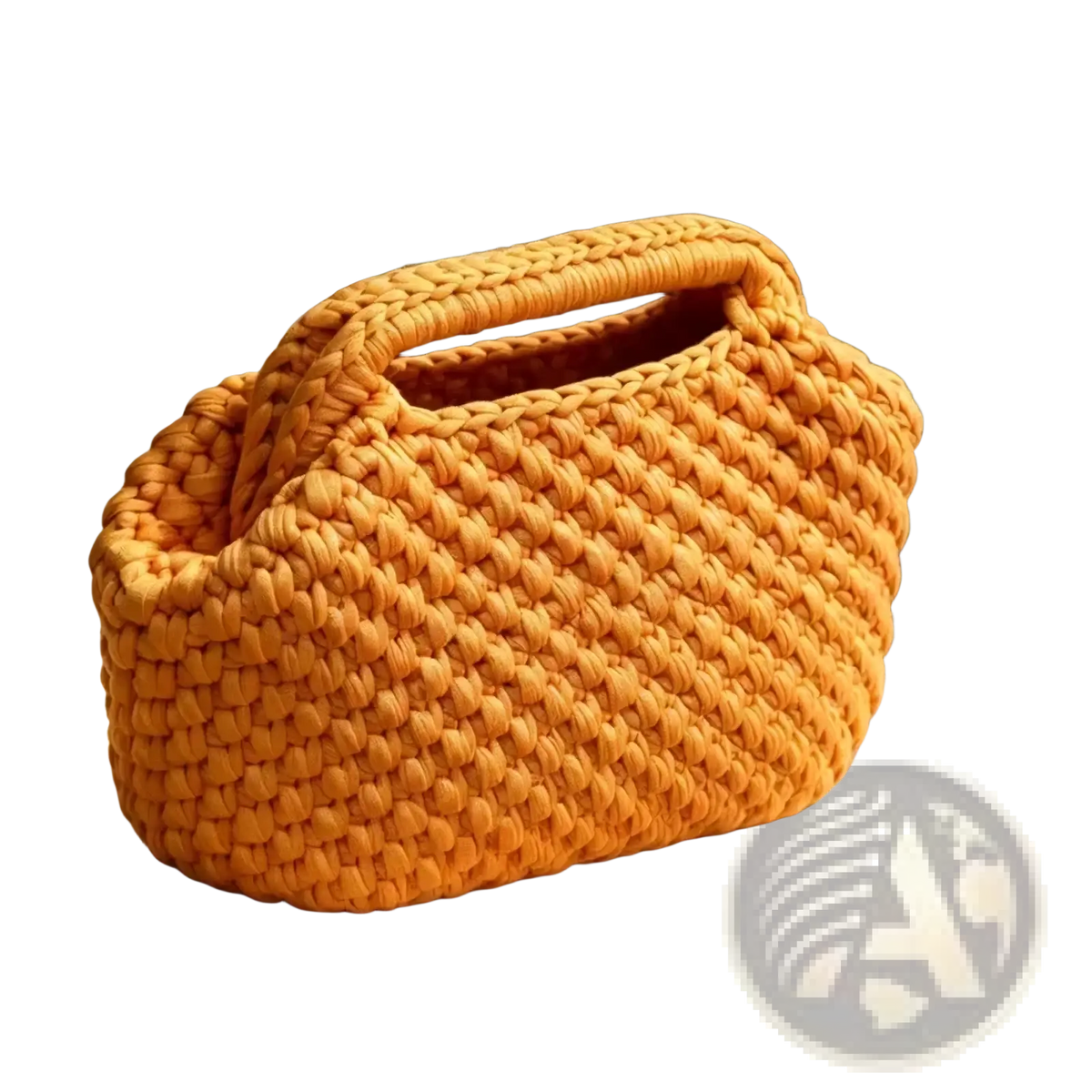 A cozy mustard-yellow crocheted shoulder bag with chunky knit pattern and integrated handle for beach vacation use