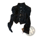 Black crocheted lace blouse with puffed bubble sleeves and silver buttons for elegant occasions