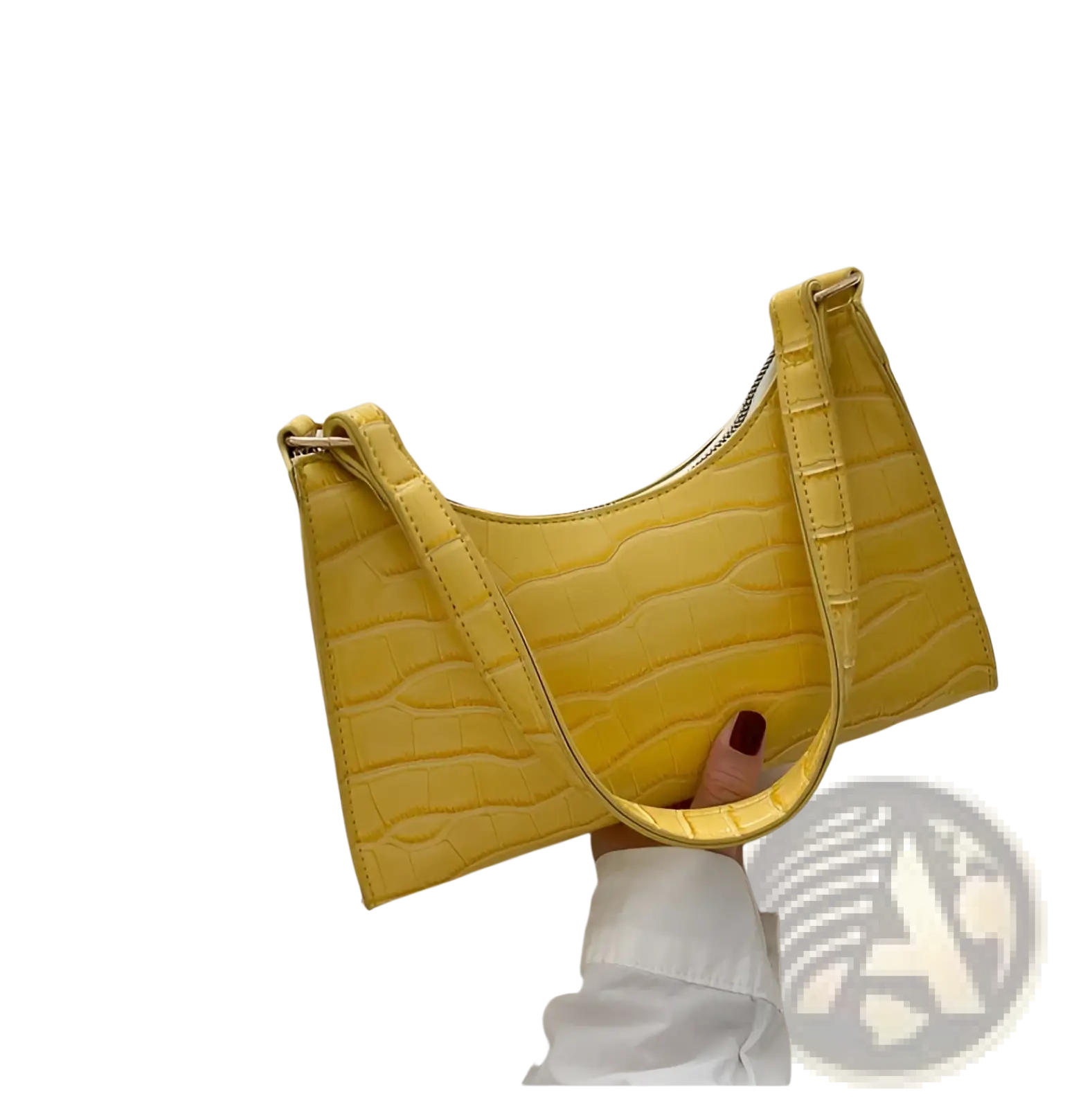 Vibrant yellow crocodile embossed pu leather mini shoulder bag with structured design and gold tone hardware