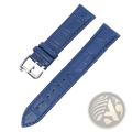 Blue crocodile-patterned leather watch strap with silver-toned buckle in a crocodile leather watch strap set