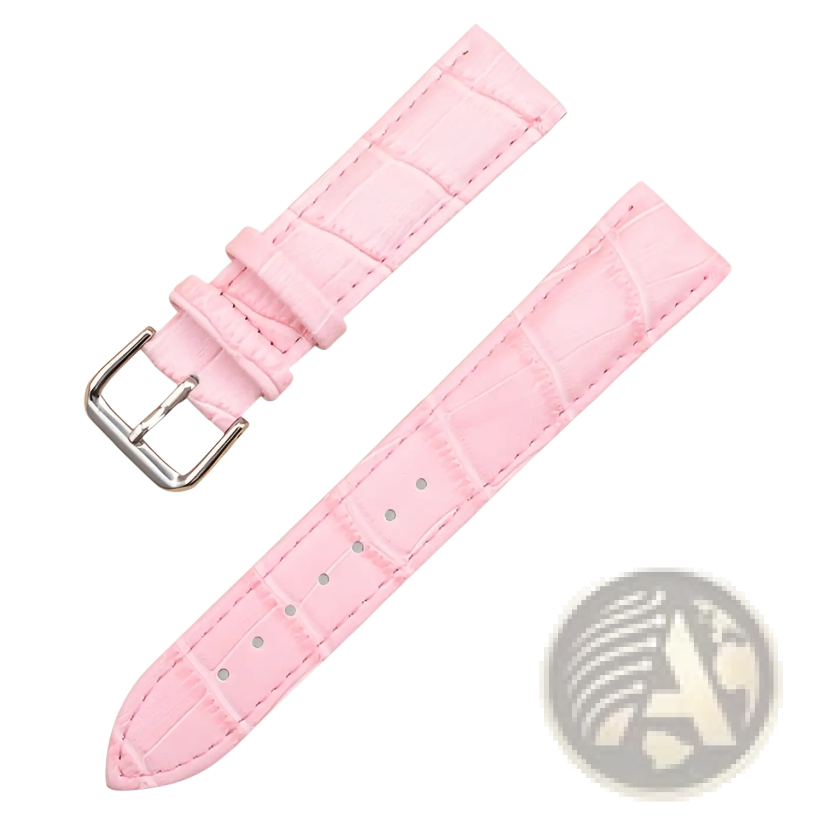 Pink crocodile-patterned leather watch strap with a silver-toned buckle from the crocodile leather watch strap set