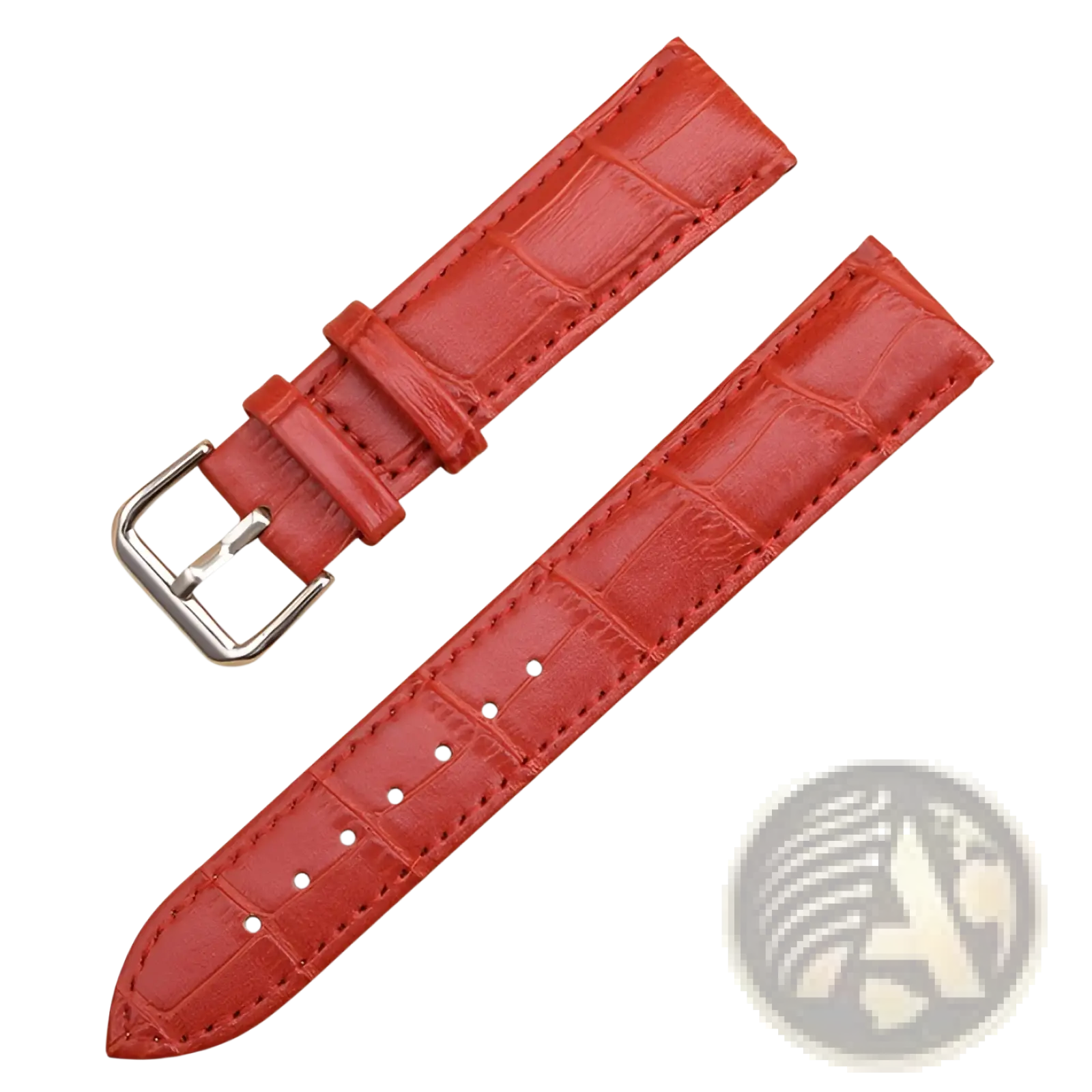 Vibrant red crocodile leather watch strap set with silver-toned buckle showcasing textured premium design