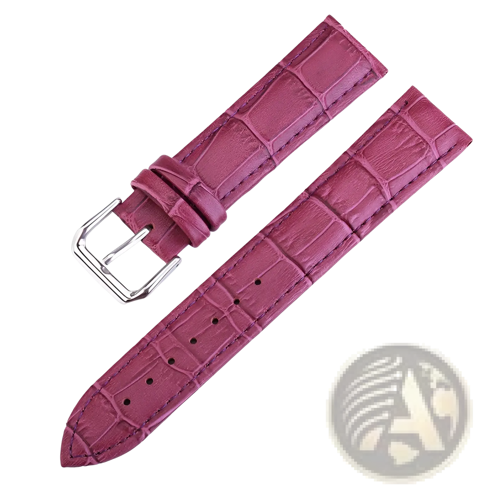 A burgundy crocodile-patterned leather watch strap with a silver-toned buckle from the crocodile leather watch strap set