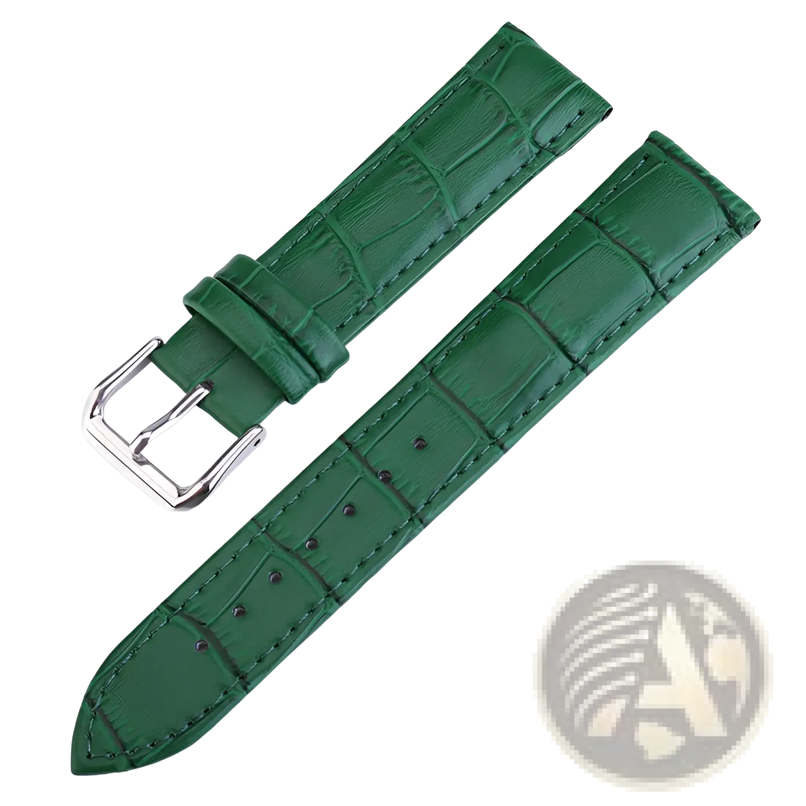 Green crocodile-patterned leather watch strap with silver-toned buckle from crocodile leather watch strap set with buckle