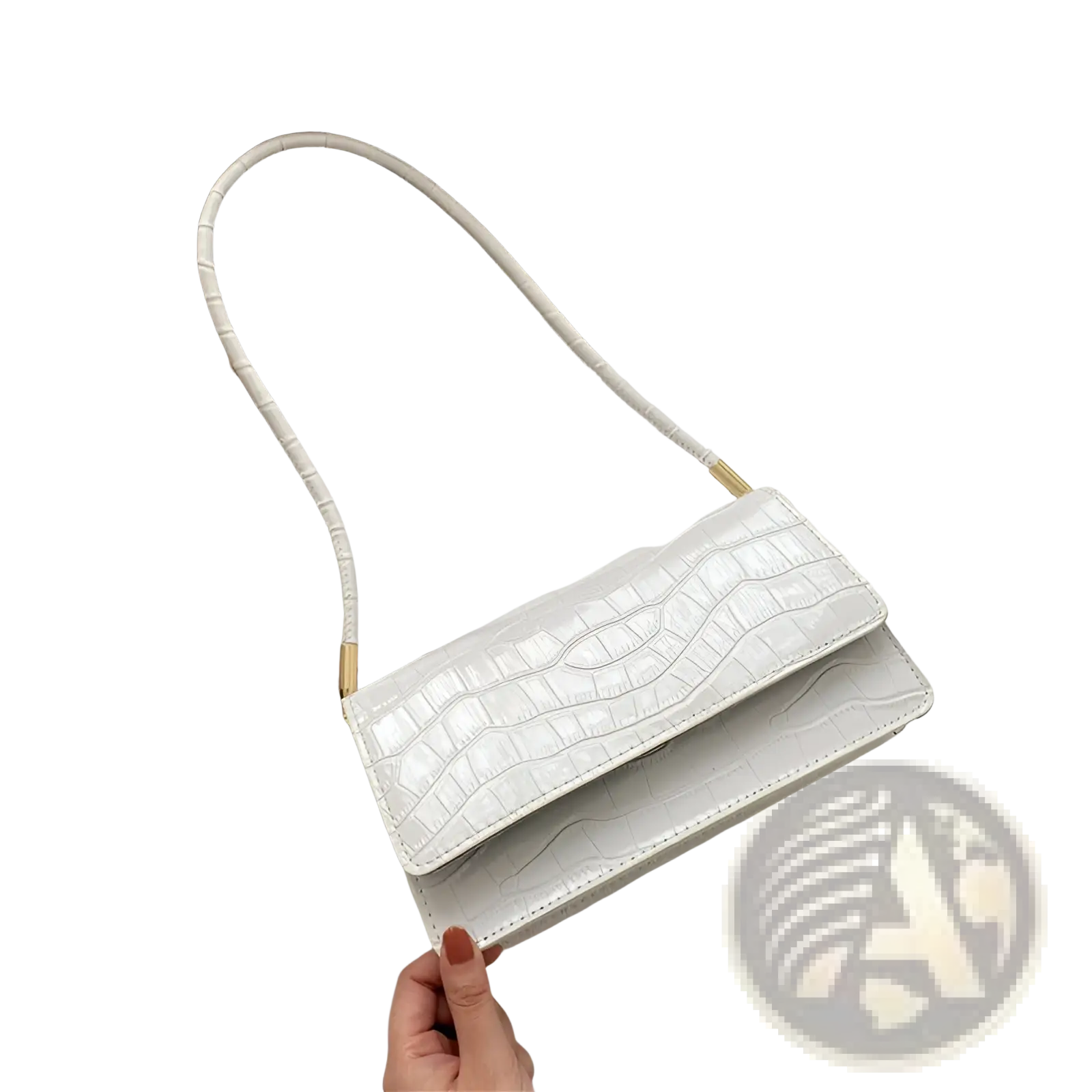 White crocodile-embossed underarm bag with slender strap and gold-tone hardware high-end pu clutch