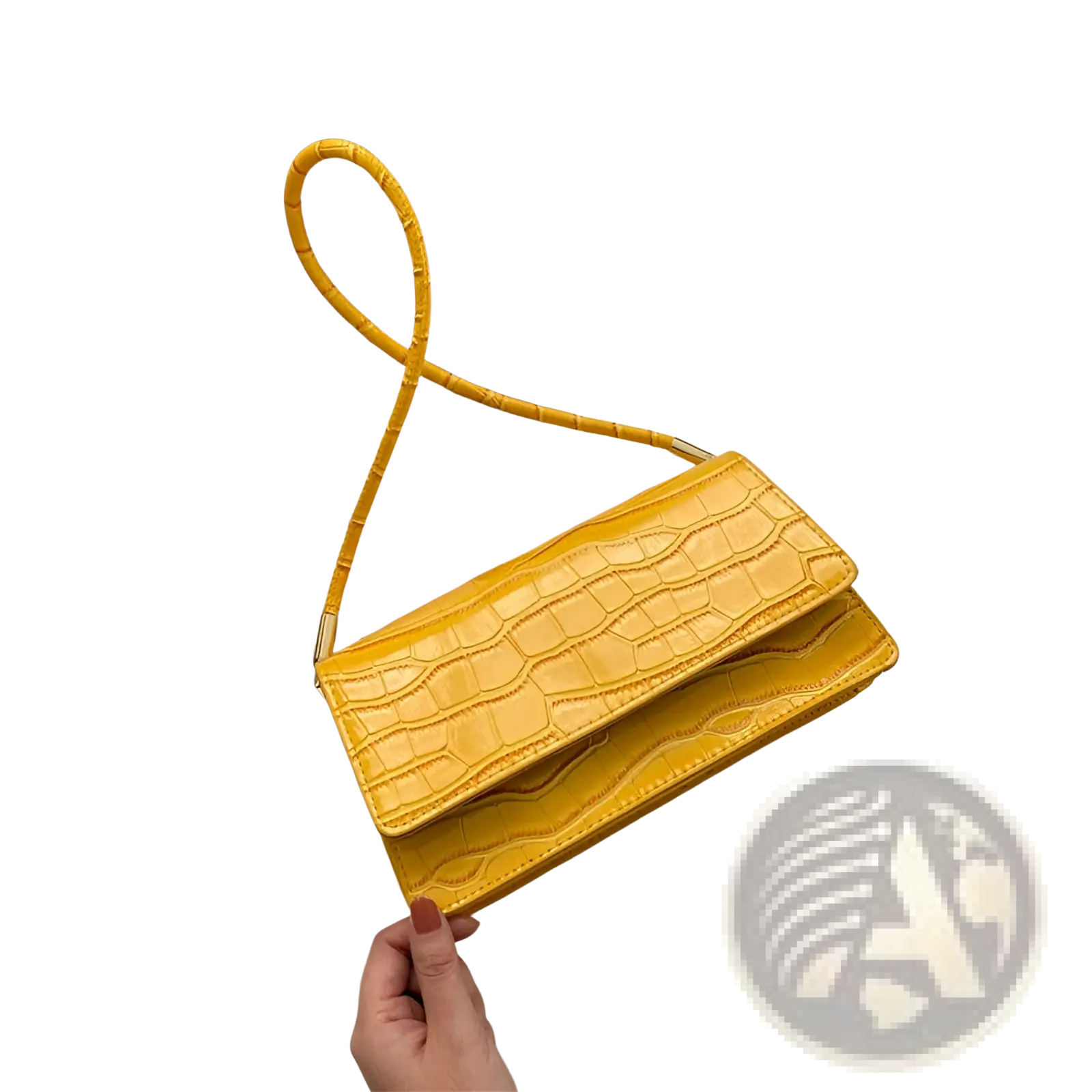 Vibrant yellow crocodile pattern underarm bag made of high-end pu with a woven handle clutch design