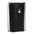 Black leather phone case with gold-tone chain strap and embossed ch logo pattern from guangdong province