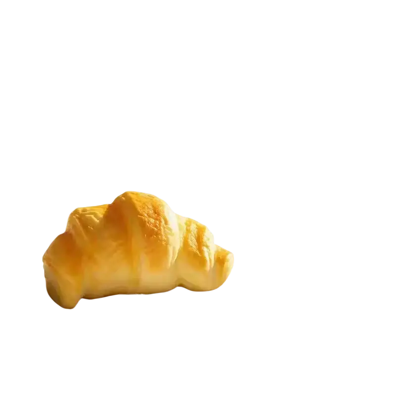 Golden realistic croissant squeeze toy made of soft pu foam with detailed texture for stress relief