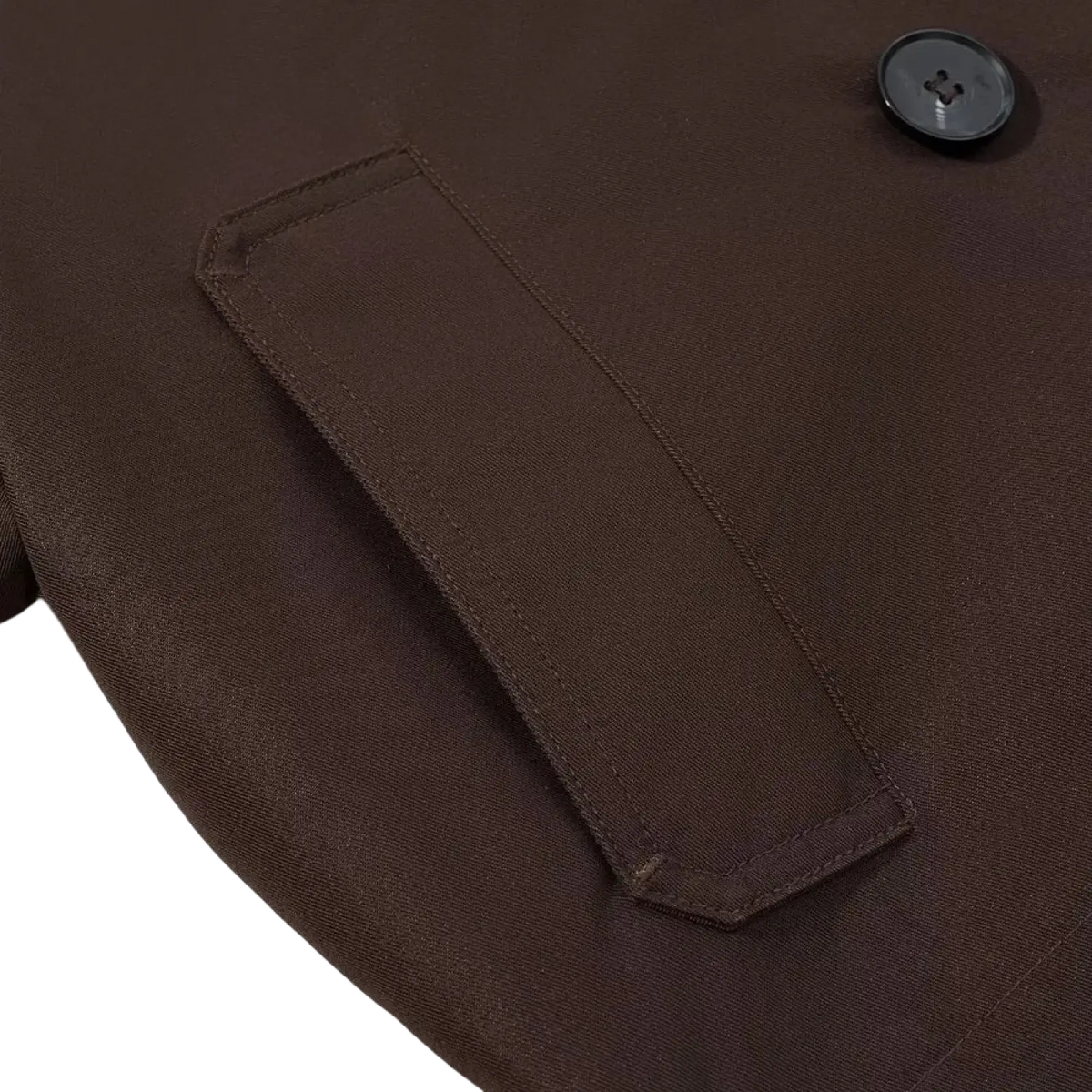 Cropped brown trench coat for women with brown fabric single button and neatly stitched pocket casual outerwear