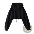 Black cropped hoodie women streetwear pullover with long sleeves and drawstring hood for casual wear