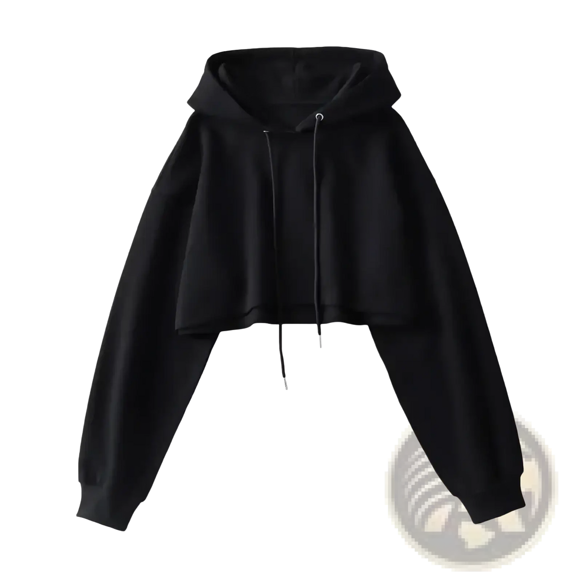 Black cropped hoodie women streetwear pullover with long sleeves and drawstring hood for casual wear