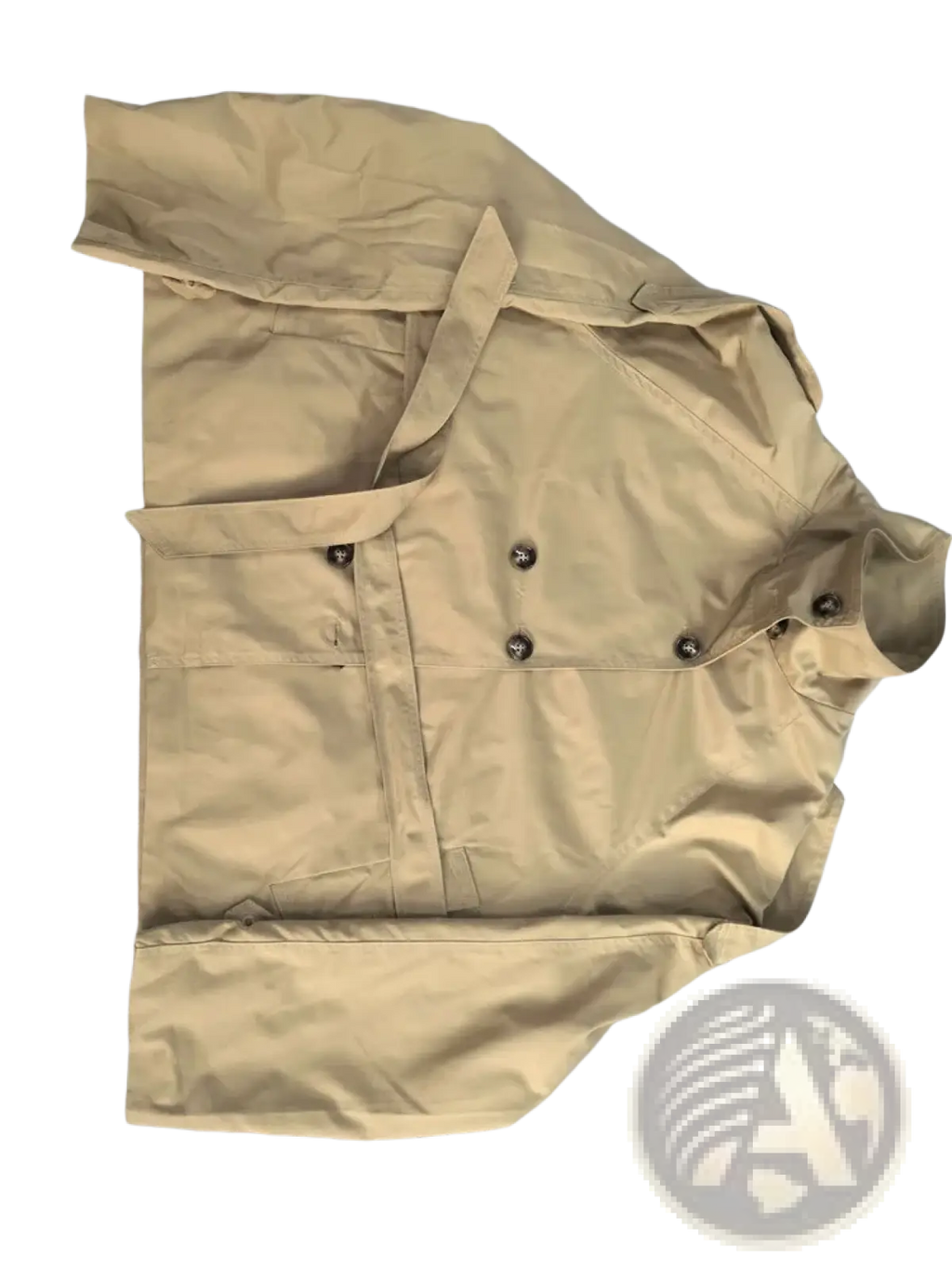 Beige cropped trench jacket with dark brown buttons and belted waist double breasted autumn outerwear