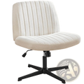 Cream-colored upholstered cross legged office chair with vertical ribbed texture and black five-star swivel base