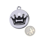 Silver circular pet id charm with black enamel crown and bone design center from crown enamel pet id tag 5 pack