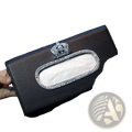 Black leather car tissue box holder with rhinestone oval opening and silver crown from crown leather car steering wheel cover set