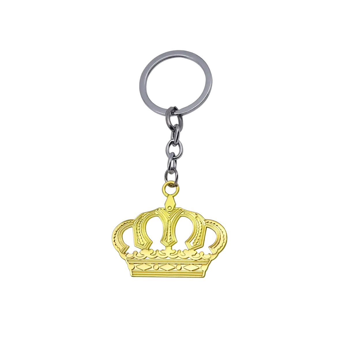 Gold-colored crown-shaped metal keychain with silver-toned ring and chain from crown metal keychain silver and gold set