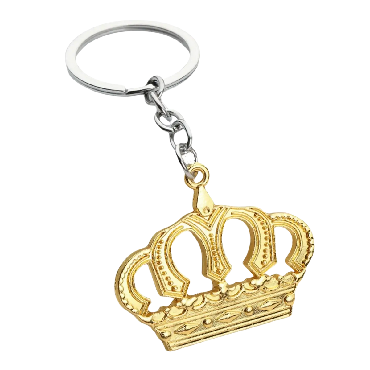 Gold-colored crown metal keychain with silver-toned metal ring and chain from crown metal keychain silver and gold set