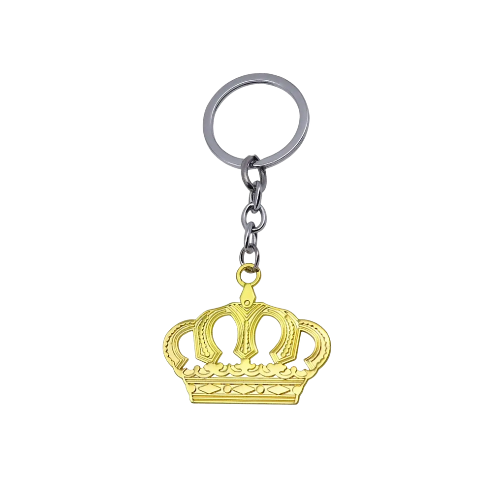 Gold-colored crown metal keychain with a silver-toned ring and chain from the crown metal keychain silver and gold set