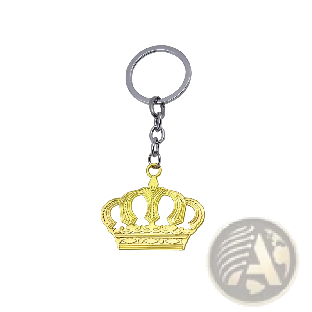 Gold-colored crown metal keychain with a silver-toned ring and chain from the crown metal keychain silver and gold set