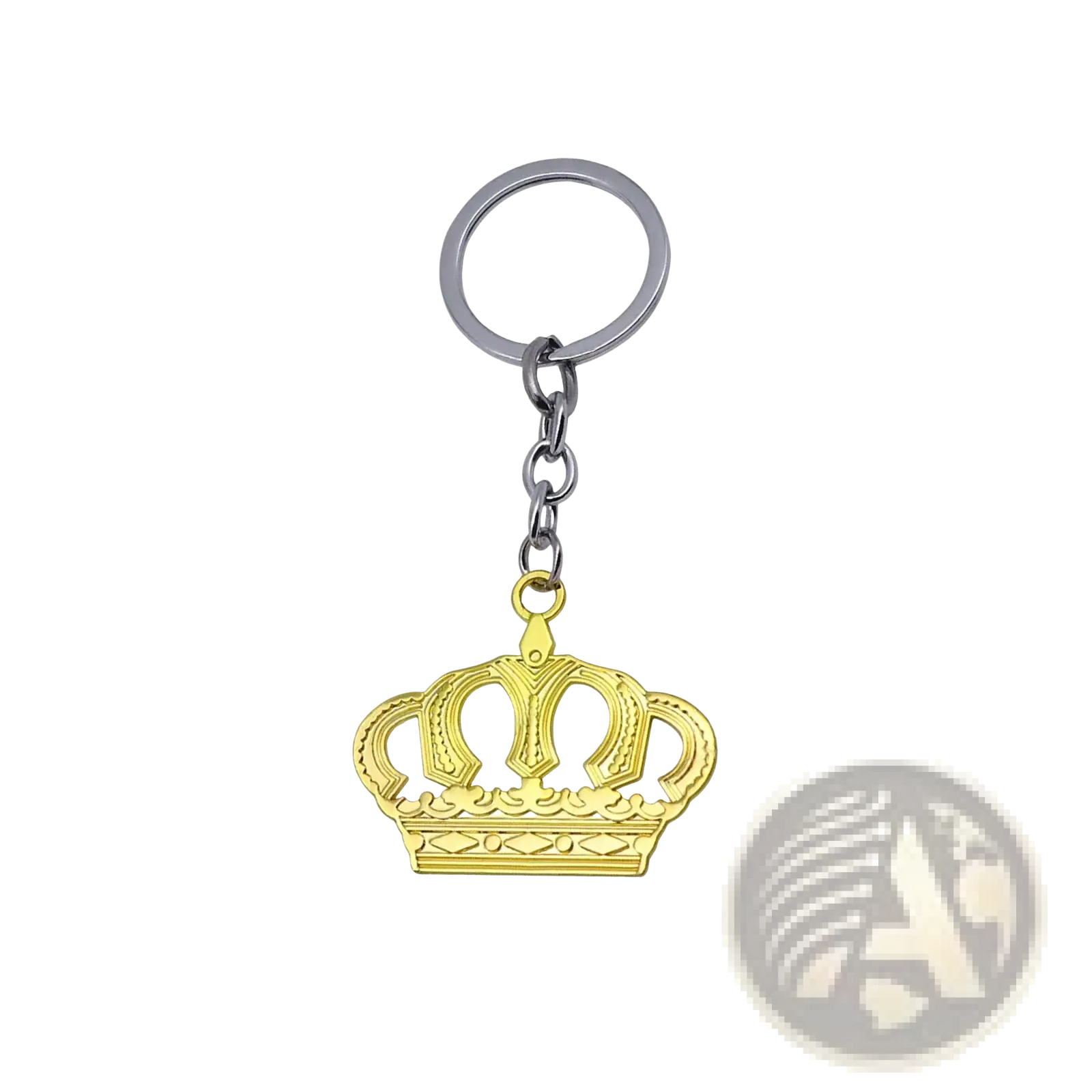 Gold-colored crown metal keychain with a silver-toned ring and chain from the crown metal keychain silver and gold set