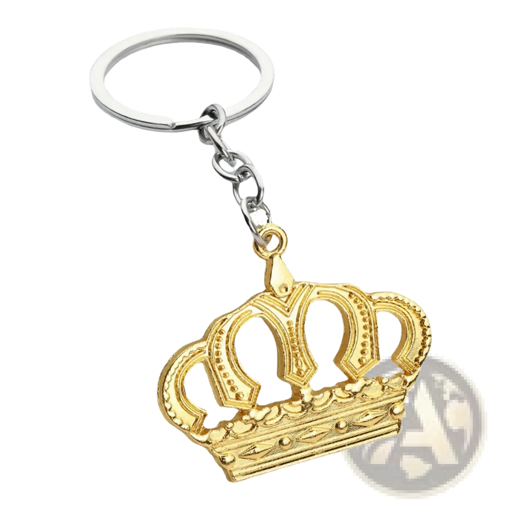 Gold-colored crown metal keychain with silver-toned metal ring and chain from crown metal keychain silver and gold set