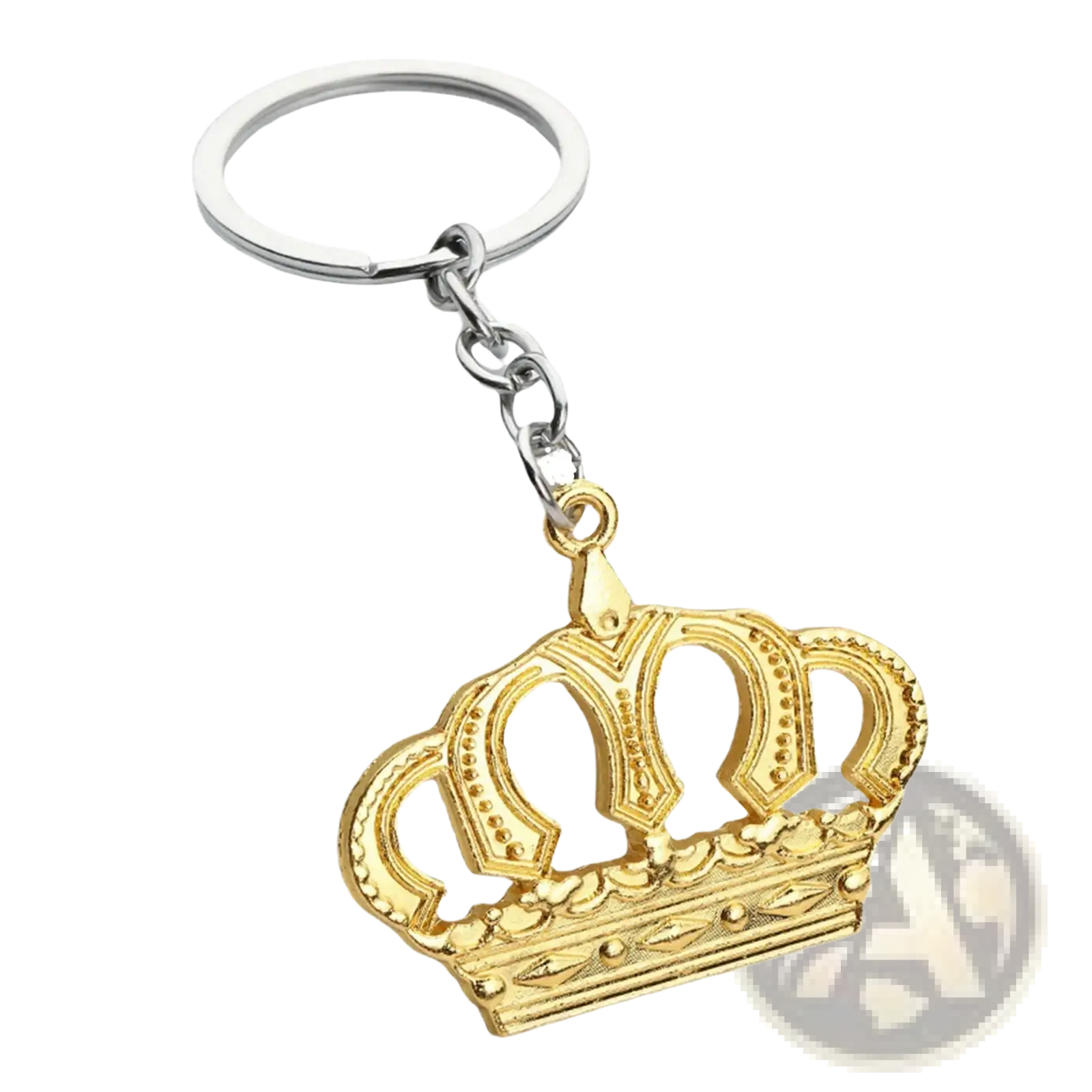 Gold-colored crown metal keychain with silver-toned metal ring and chain from crown metal keychain silver and gold set