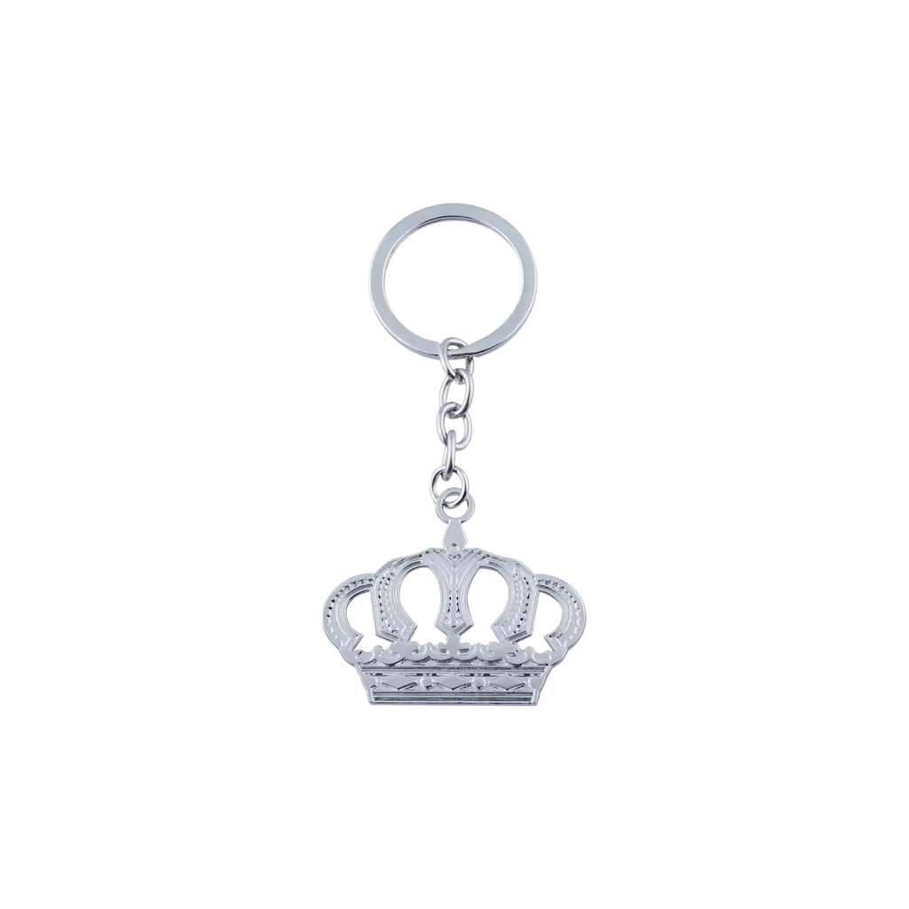 Silver crown metal keychain with intricate detailing and polished finish from silver and gold set