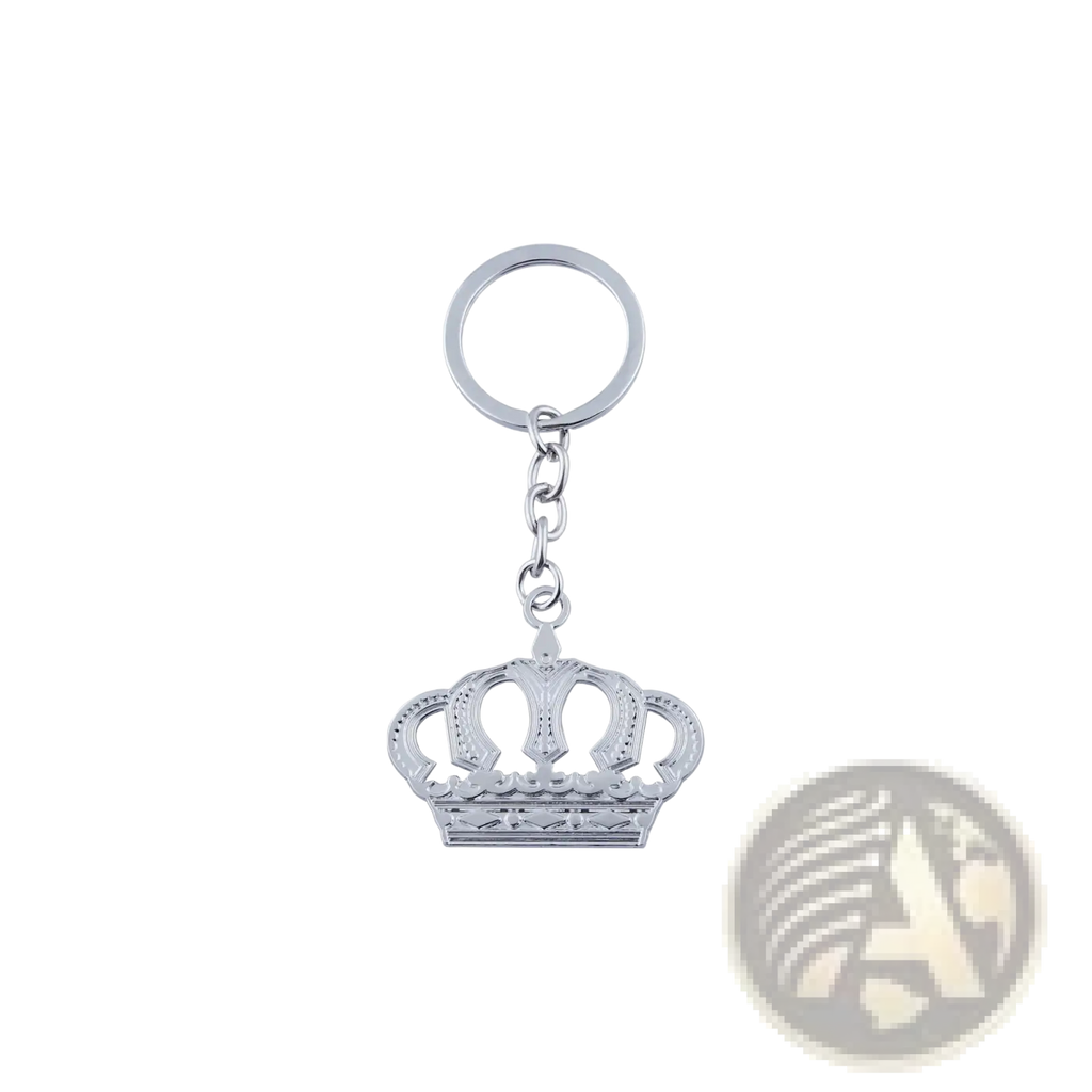 Silver crown metal keychain with intricate detailing and polished finish from silver and gold set