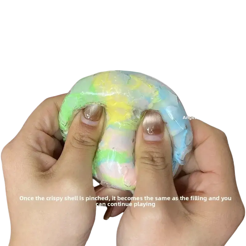 Crunchy stress ball sensory fidget toy blue with colorful spherical shape and crispy shell soft interior in angel macaron colors