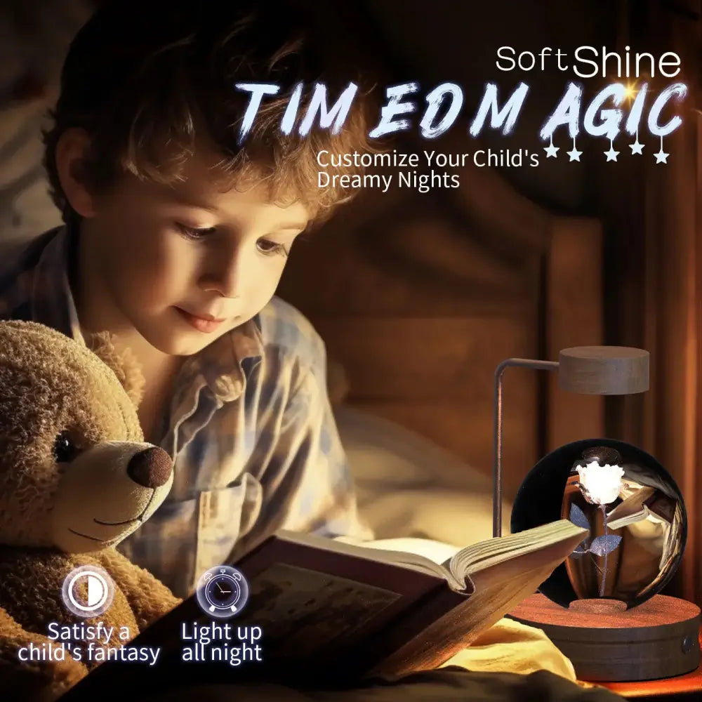 A soft-glowing spherical usb 3d crystal ball dinosaur night light with reflective surface and white flower design inside