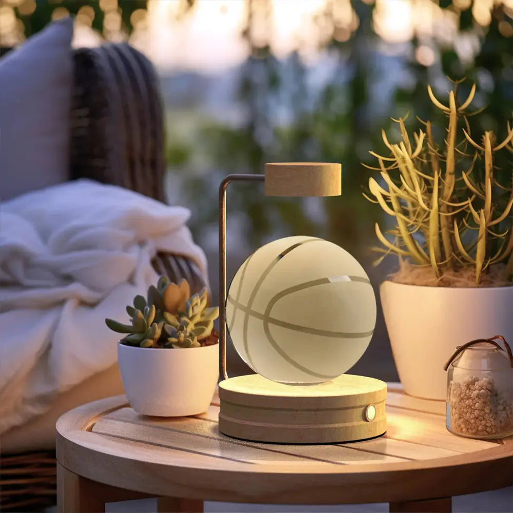 3d crystal ball dinosaur night light usb bedside lamp with a floating basketball-shaped matte white lamp suspended by magnetic levitation