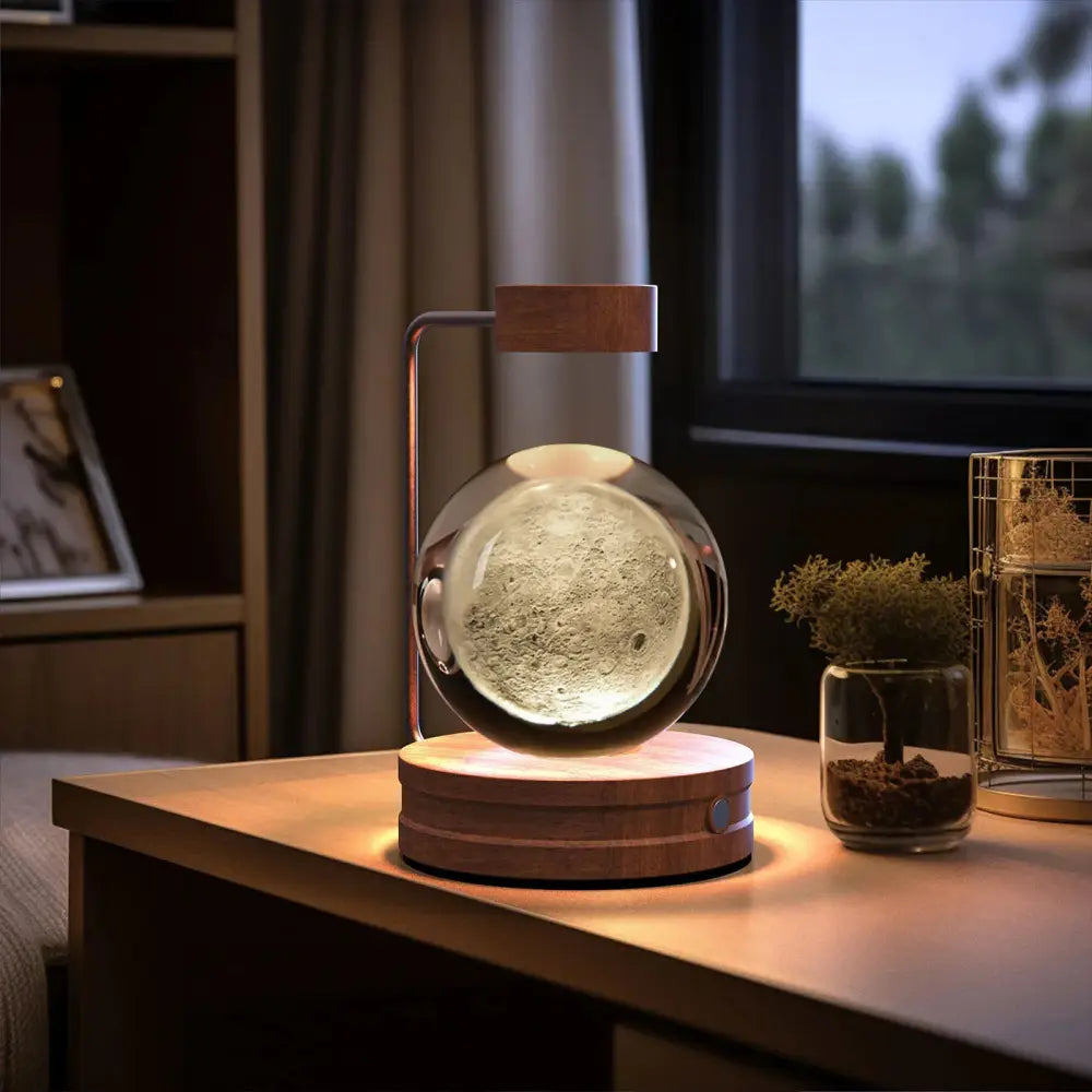 3d crystal ball dinosaur night light usb bedside lamp with floating magnetic levitation moon lamp in glass and wood