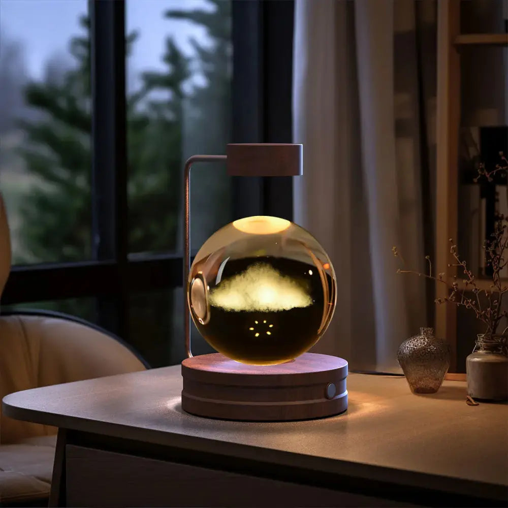 Golden spherical 3d crystal ball dinosaur night light with sleek metallic stand usb bedside lamp