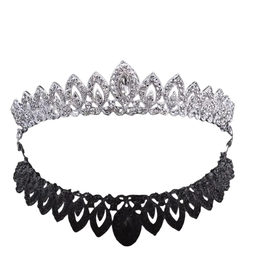 Crystal bridal tiara floral wedding headband in sparkling silver with intricate leaf patterns and a central marquise crystal
