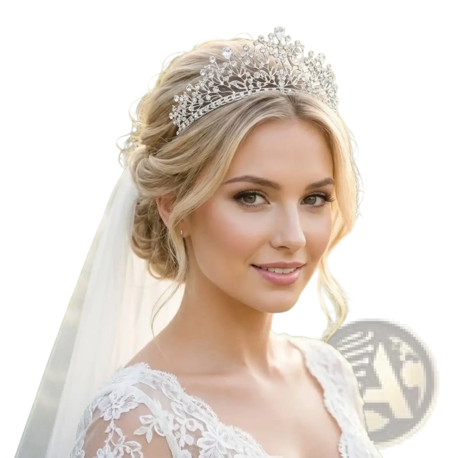 A sparkling silver crystal bridal tiara with intricate filigree details for weddings and special occasions