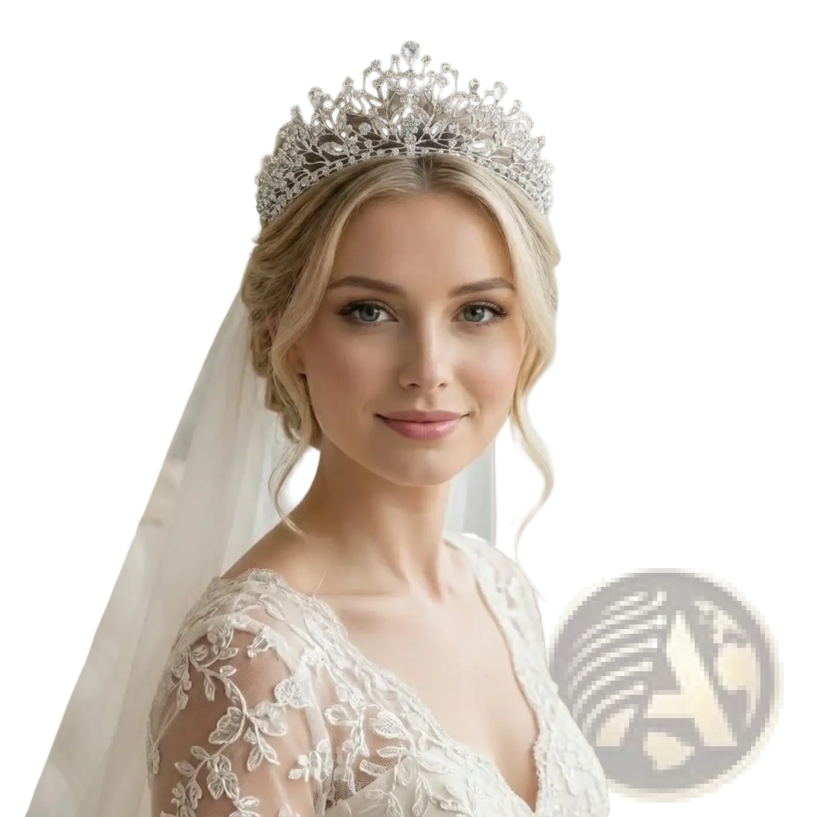 A sparkling silver crystal bridal tiara with intricate leaf-inspired crystal details for weddings