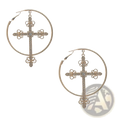 Gold-toned hoop earrings with diamond-encrusted ornate crosses and intricate filigree detailing for punk jewelry