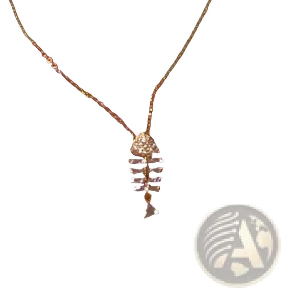 A delicate gold-toned fishbone necklace pendant with a textured sparkling finish for elegant jewelry wear