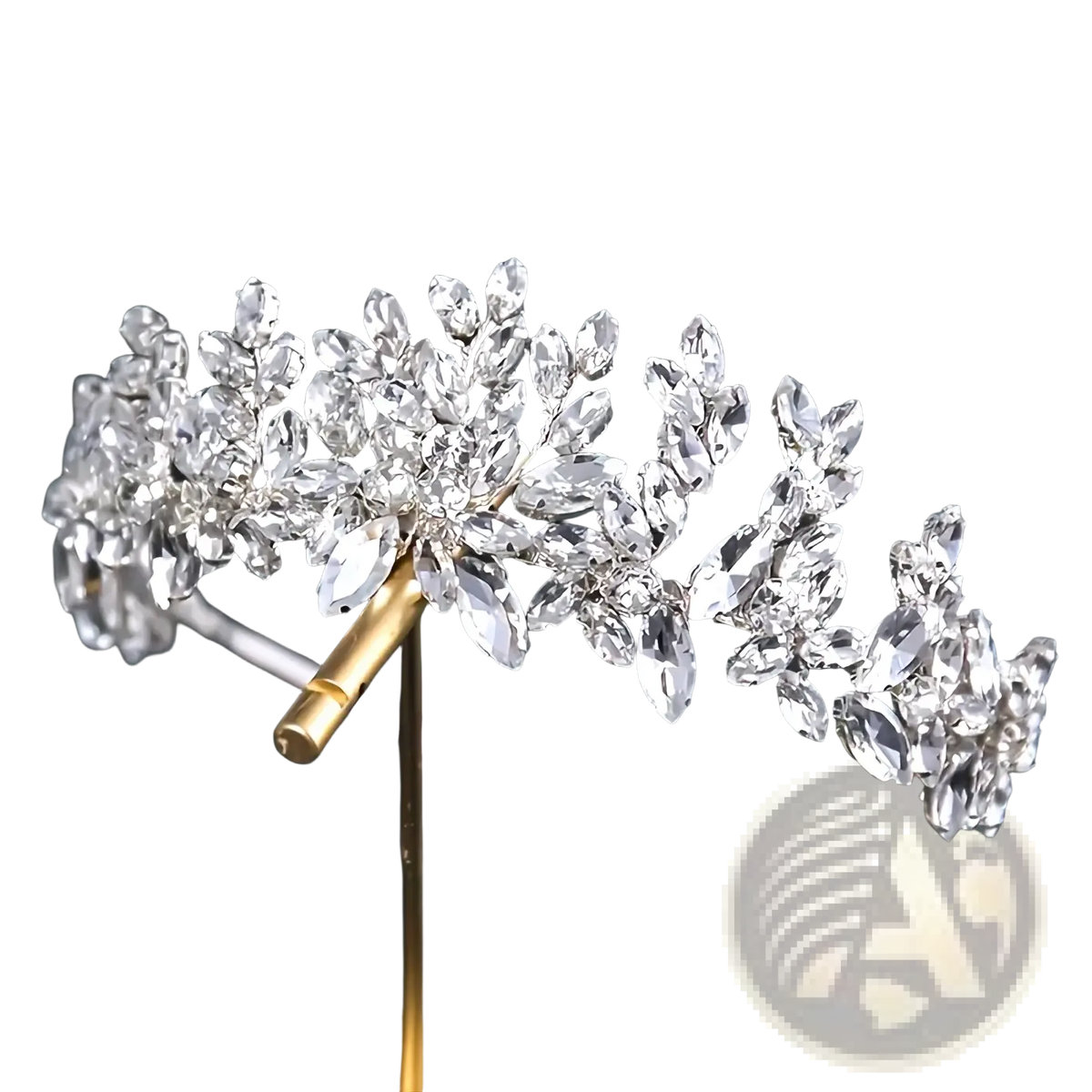 A sparkling silver crystal floral bridal tiara headband with intricate leaf and branch designs and clear stones