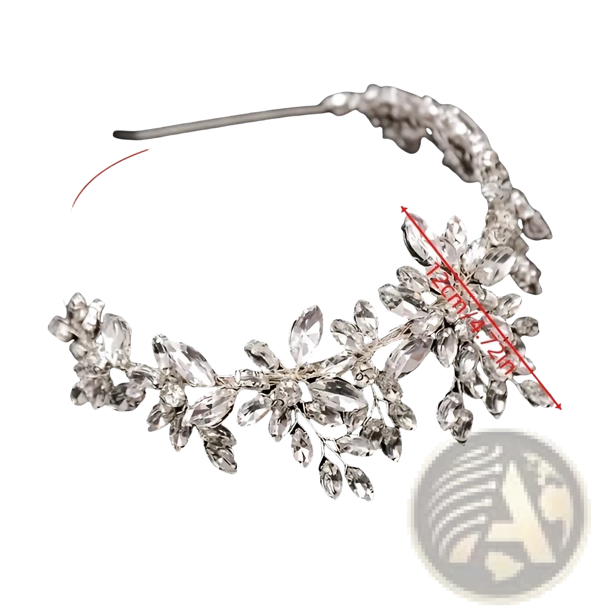 Crystal floral bridal tiara headband with silver leaf and crystal detailing in a delicate flowing design