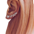 Silver leaf and flower design ear climber earrings for women with sparkling rhinestones in a crystal floral vine style