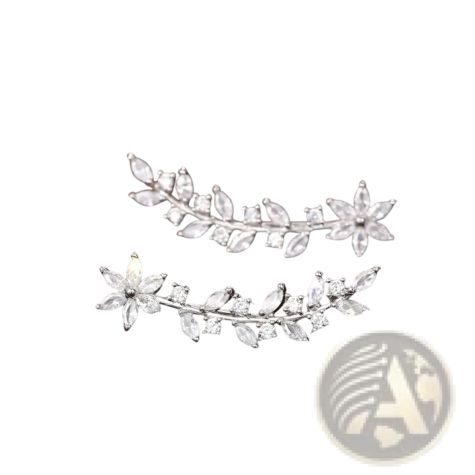 Silver leaf and flower design ear cuffs adorned with clear cubic zirconia stones crystal floral vine ear climbers for women