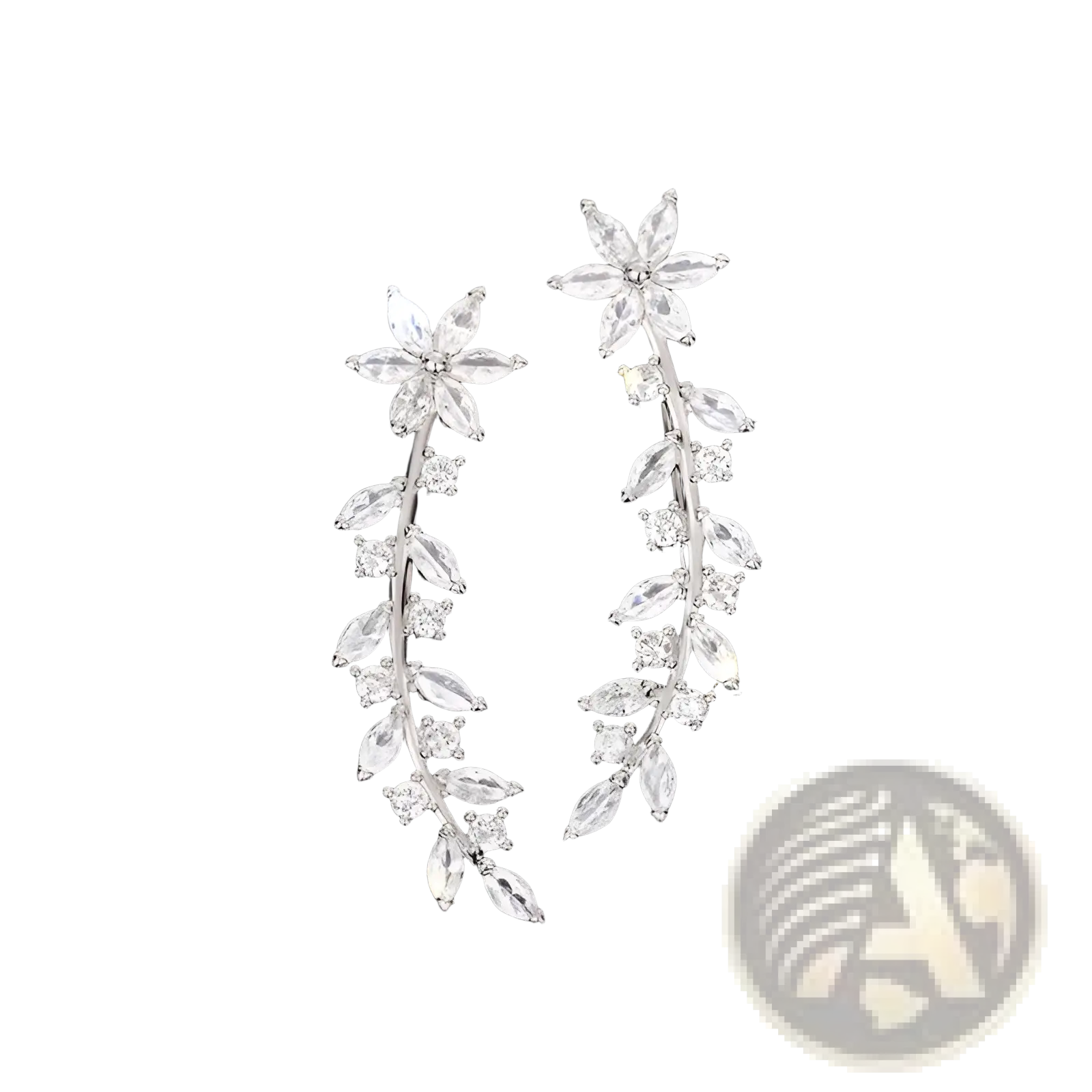 Silver floral vine ear climber earrings adorned with clear faceted crystals for women’s elegant style