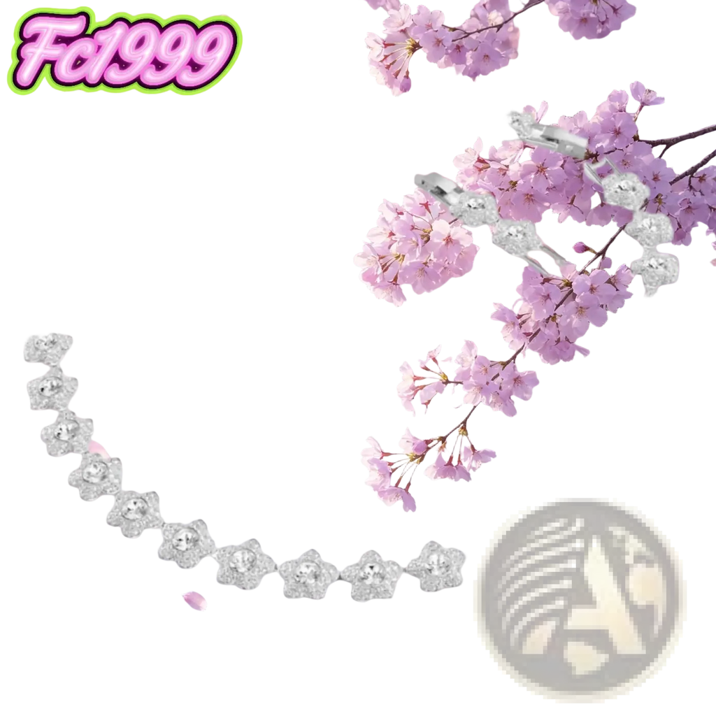 A delicate silver-toned crystal flower bridal necklace with sparkling flower-shaped charms embedded with crystals