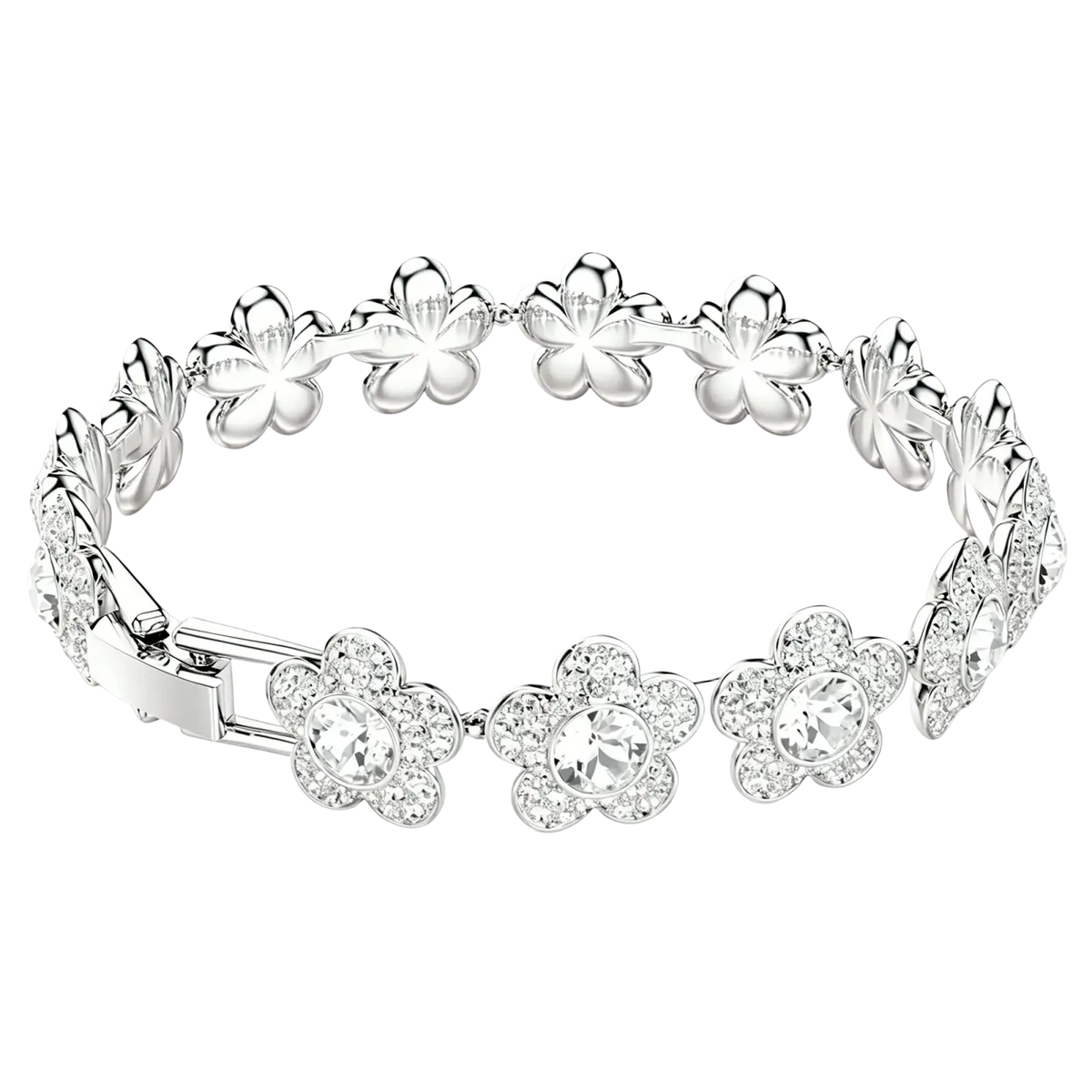 Silver floral bracelet with clear crystals and polished metal clasp from crystal flower bridal jewelry set